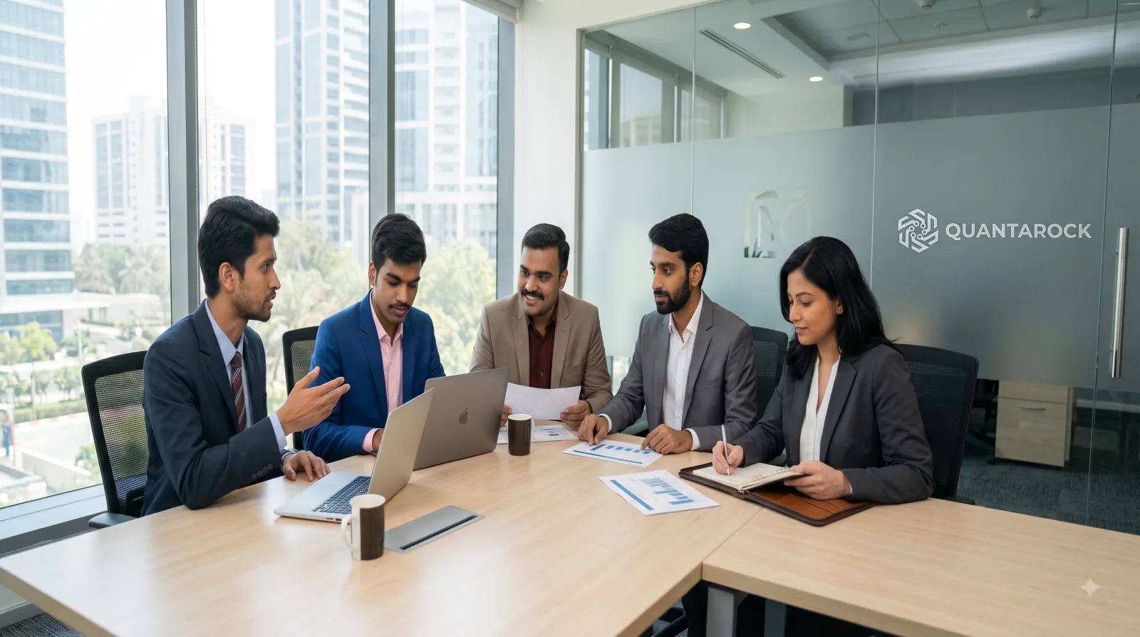 The QuantaRock team discussing infrastructure plans in our office